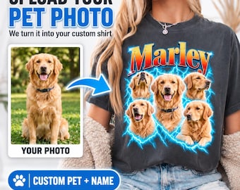 Camiseta personalizada para mascotas, camiseta con retrato de mascota personalizado, Comfort Colors 1717, camiseta vintage para perros, camiseta con foto de mascota, regalo personalizado con el nombre de la mascota