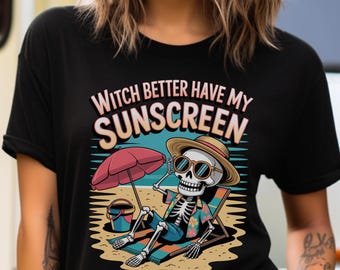 Summerween Beach Shirt, Summer Skeleton Witch, Spooky Summer Tee, Retro Summer, Girly Summer, Beach Vibes Tee, Halloween Vacation Shirt