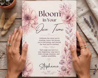 Personalized Floral Journal, Custom Pink Watercolor Notebook, Inspirational Self Care Diary for Women, Bloom In Your Own Time Gift