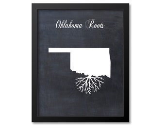 Oklahoma Print, Oklahoma Art, Oklahoma Gift, Oklahoma Roots Print, Oklahoma Map Print, Oklahoma Map Art, OK Wall Art Poster, Chalkboard