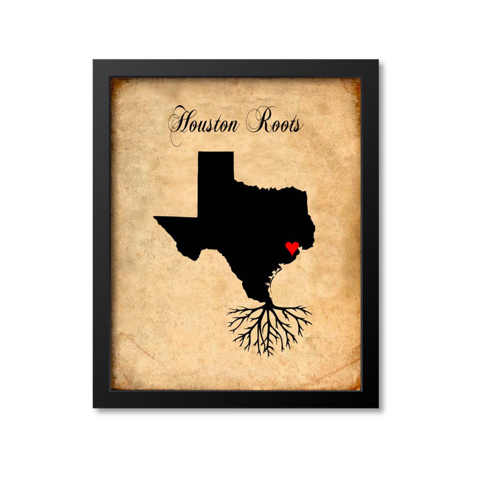 Houston Texas Roots Print Poster Wall Art Houston Gift Heart | Etsy