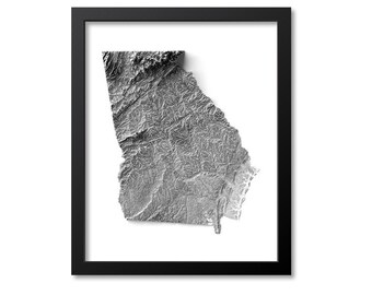 Georgia Map, Minimalism Elevation Map Art, Georgia Gift, Map Topo Print, GA Wall Art Poster