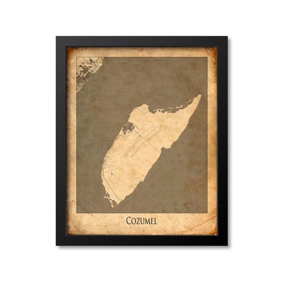 Cozumel Map Print Poster Wall Art, Mexico Gift, Cozumel City Map Decor, Vintage Canvas