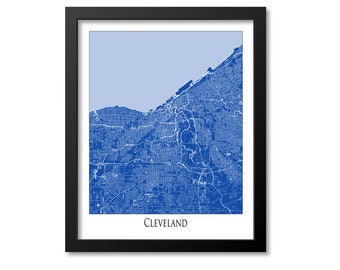 Cleveland Map Print Poster Wall Art, Ohio Gift, Cleveland City Map Decor, Blue Canvas