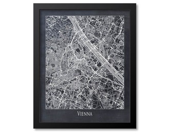 Vienna Map Print Poster Wall Art, Austria Gift, Vienna City Map Decor, Chalkboard Canvas