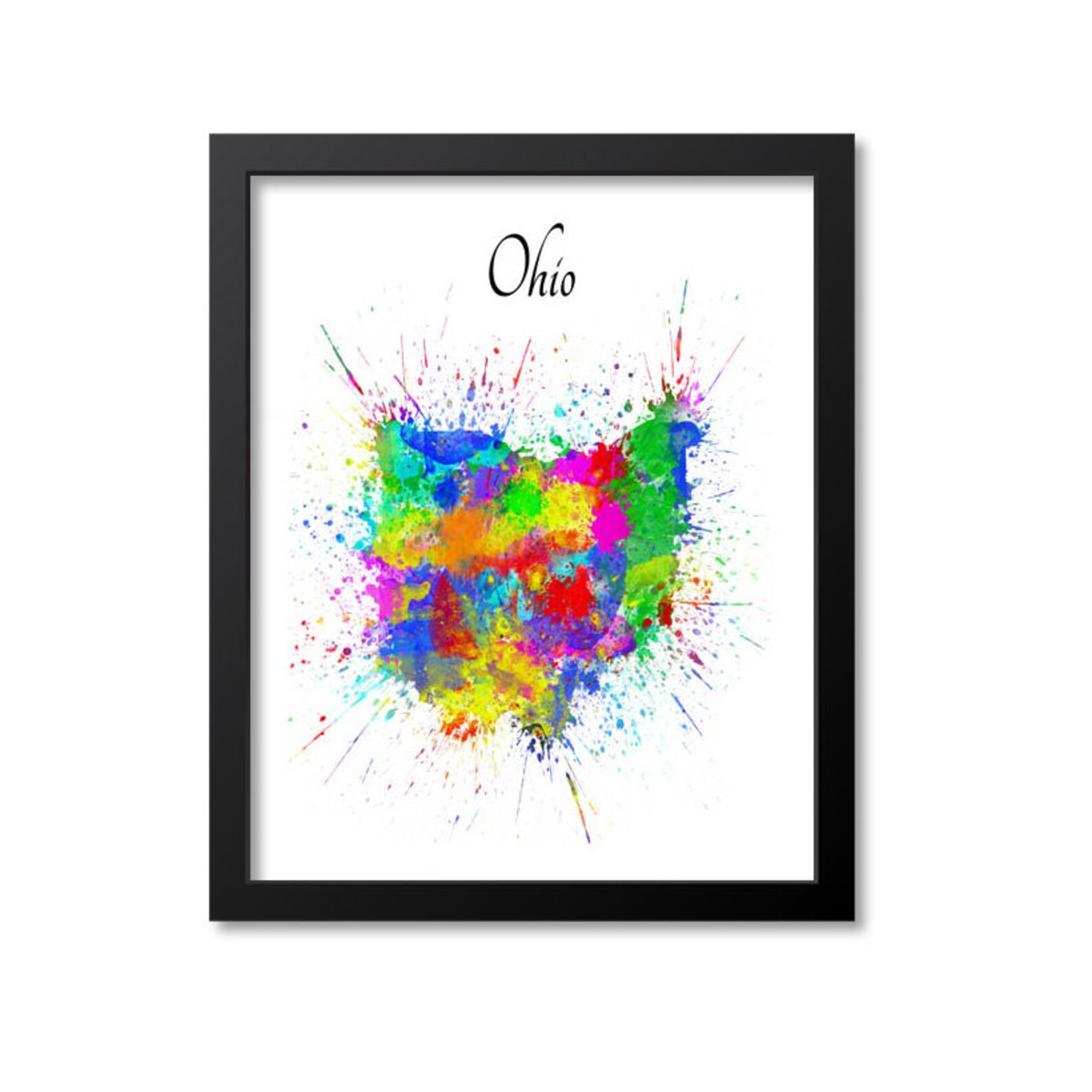 Ohio Paint Splashes Map Wall Art Print Ohio Gift Paint Etsy