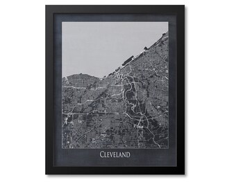 Cleveland Map Print Poster Wall Art, Ohio Gift, Cleveland City Map Decor, Chalkboard Canvas