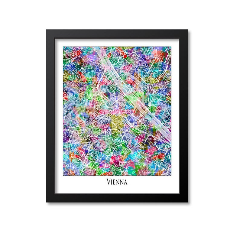 Watercolor Canvas Vienna Map Print Poster Wall Art Austria Gift Vienna City Map Decor