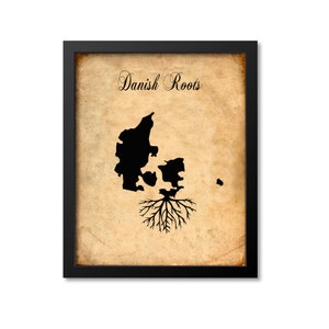 Danish Roots Print, Denmark Art, Denmark Gift, Denmark Roots Print, Denmark Map Print, Denmark Map Art, Denmark Wall Art Poster, Vintage