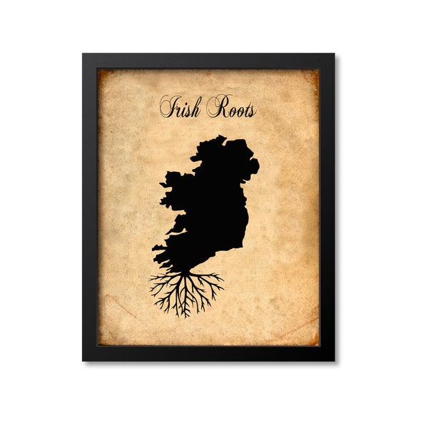 Irish Roots Print, Ireland Art, Ireland Gift, Ireland Roots Print, Ireland Map Print, Ireland Map Art, Wall Art Poster, Vintage Canvas