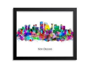 New Orleans Skyline, Cityscape Painting Art Print Poster Gift Louisiana Canvas or Print