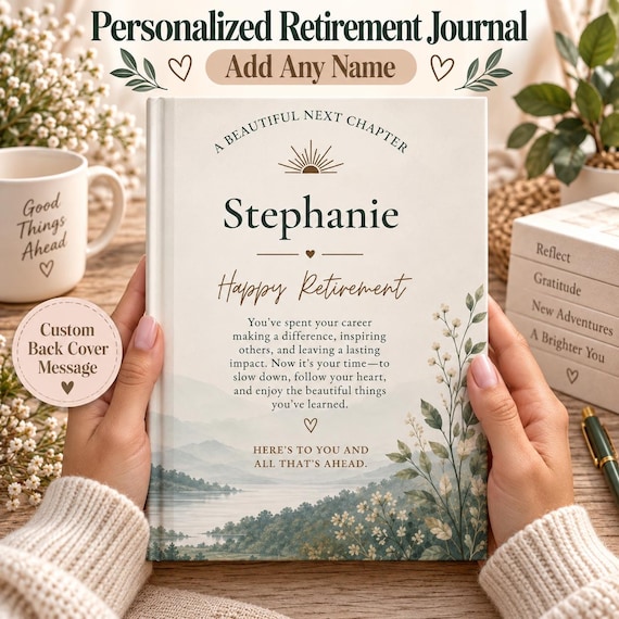 Personalized Retirement Journal Gift, Custom Name Retirement Keepsake Notebook, Mountain Lake Journal, Coworker Boss Teacher Retirement Gift