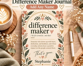 Difference Maker Journal, een gepersonaliseerd cadeau voor medewerkers, een bedankje voor collega's, een notitieboekje voor personeelsherkenning, met gepersonaliseerde naam.