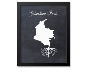 Colombian Roots Print, Colombia Art, Colombia Gift, Colombia Roots Print, Colombia Map Print, Colombia Map Art, Wall Art Poster, Chalkboard