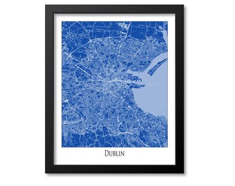 Dublin Map Print Poster Wall Art, Ireland Gift, Dublin City Map Decor, Blue Canvas