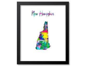 New Hampshire Map Art Print New Hampshire Wall Art Print Gift New Hampshire Decor Print Map Artwork Poster Watercolor Map, Canvas or Print