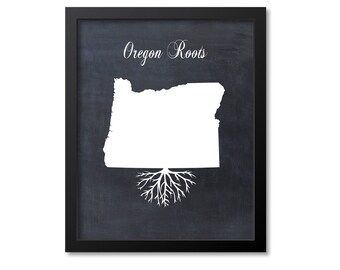 Oregon Map Print, Oregon Map Art, Oregon Gift, Oregon Roots Print, Chalkboard Canvas