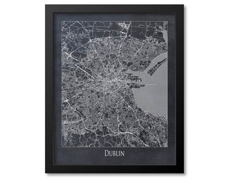 Dublin Map Print Poster Wall Art, Ireland Gift, Dublin City Map Decor, Chalkboard Canvas