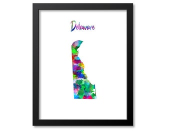 Delaware Map Art Print Delaware Wall Art Print Gift Delaware Decor Delaware Print Map Artwork Poster Watercolor Map, Canvas or Print