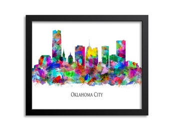 Oklahoma City Skyline, Cityscape Painting Art Print Poster Gift Oklahoma Canvas or Print