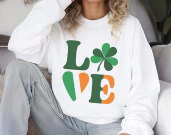 St Patrick's Day Love Shamrock Heart Sweatshirt, Lucky Charm Sweatshirt, St Patricks Day Shirt, Shamrock Shirt, Lucky Irish American Gift