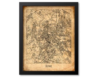 Rome Map Print Poster Wall Art, Italy Gift, Rome City Map Decor, Vintage Canvas