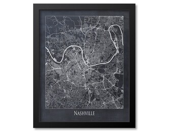 Nashville Map Print Poster Wall Art, Tennessee Gift, Nashville City Map Decor, Chalkboard Canvas