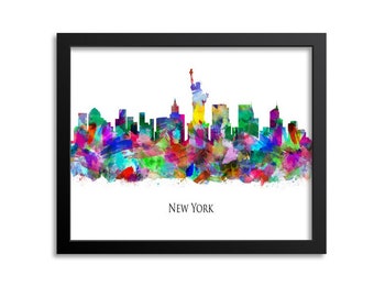 New York Skyline, Cityscape Painting Art Print Poster Gift New York City Canvas or Print