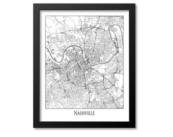 Nashville Map Print Poster Wall Art, Tennessee Gift, Nashville City Map Decor,Black White Canvas