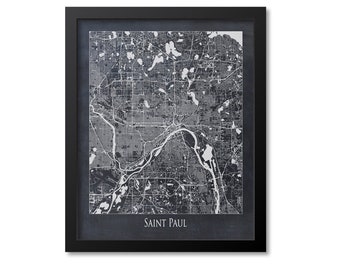 Saint Paul Map Print Poster Wall Art, Minnesota Gift, Saint Paul City Map Decor, Chalkboard Canvas