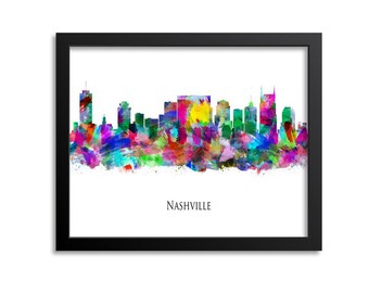 Nashville Skyline, Cityscape Painting Art Print Poster Gift Tennessee Canvas or Print