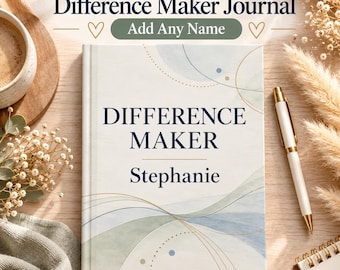 Difference Maker Journal, een gepersonaliseerd cadeau voor medewerkers, een bedankje voor collega's, een notitieboekje voor personeelsherkenning, met gepersonaliseerde naam.