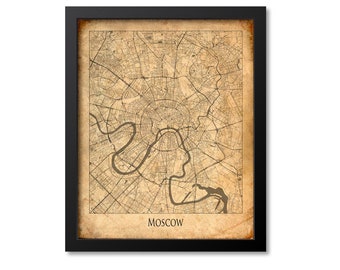 Moscow Map Print Poster Wall Art, Russia Gift, Moscow City Map Decor, Vintage Canvas