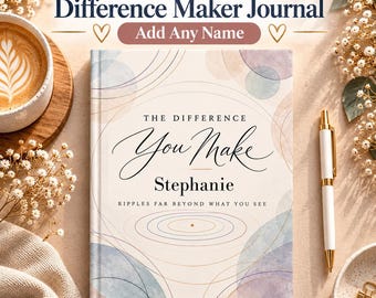 Difference Maker Journal, een gepersonaliseerd cadeau voor medewerkers, een bedankje voor collega's, een notitieboekje voor personeelsherkenning, met gepersonaliseerde naam.