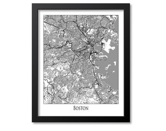 Boston City Map Print, City Map Art, City Map Wall Art, City Map Poster, City Map Art Print, City Print, Map Print,Massachusetts,Black White