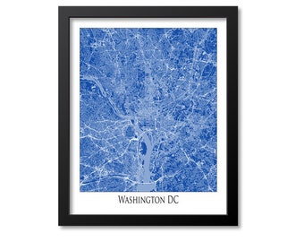 Washington DC Map Print Poster Wall Art, Washington DC Gift City Map Decor, Blue Canvas