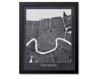 New Orleans Map Print Poster Wall Art, Louisiana Gift, New Orleans City Map Decor, Chalkboard Canvas