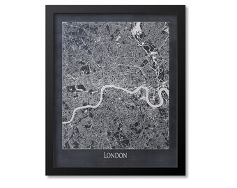 London Map Print Poster Wall Art, England Gift, London City Map Decor, Great Britain, UK, United Kingdom, Chalkboard Canvas