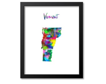 Vermont Map Art Print Vermont Wall Art Print Gift Vermont Decor Vermont Print Map Artwork Poster Watercolor Map, Canvas or Print