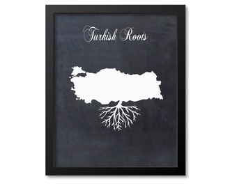 Turkish Roots Print, Turkey Art, Turkey Gift, Turkey Roots Print, Map Print, Turkey Map Art, Turkey Wall Art Poster, Country, Chalkboard