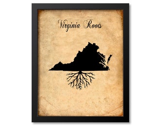 Virginia Print, Virginia Art, Virginia Gift, Virginia Roots Print, Virginia Map Print, Virginia Map Art, VA Wall Art Poster, Vintage Canvas