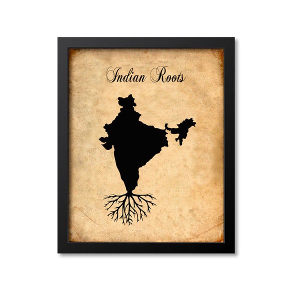 Indian Roots Print, India Art, India Gift, India Roots Print, India Map Print, India Map Art, India Wall Art Poster, Vintage Canvas