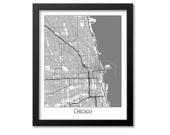 Chicago Map Print Poster Canvas, Illinois Map Print Poster Canvas, Chicago Gift City Map Print Poster Canvas Decor