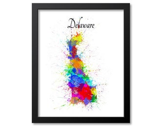 Delaware Paint Splashes Map, Wall Art Print, Delaware Gift, Paint Splatter, Canvas or Print