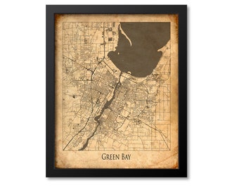Green Bay Map Print Poster Wall Art, Wisconsin Gift, Green Bay City Map Decor, Vintage Canvas