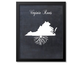 Virginia Print, Virginia Art, Virginia Gift, Virginia Roots Print, Virginia Map Print, Virginia Map Art, VA Wall Art Poster, Chalkboard