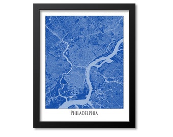 Philadelphia Map Print Poster Wall Art, Pennsylvania Gift, Philadelphia City Map Decor, Blue Canvas