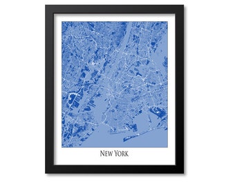 New York City Map Print Poster Wall Art, New York Gift, New York City Map Decor, Blue Canvas