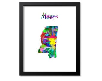 Mississippi Map Art Print Mississippi Wall Art Print Gift Mississippi Decor Print Map Artwork Poster Watercolor Map, Canvas or Print