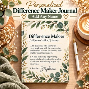 Difference Maker Journal Personalized Employee Appreciation Gift, Coworker Thank You Gift, Staff Recognition Notebook, Personalized Name